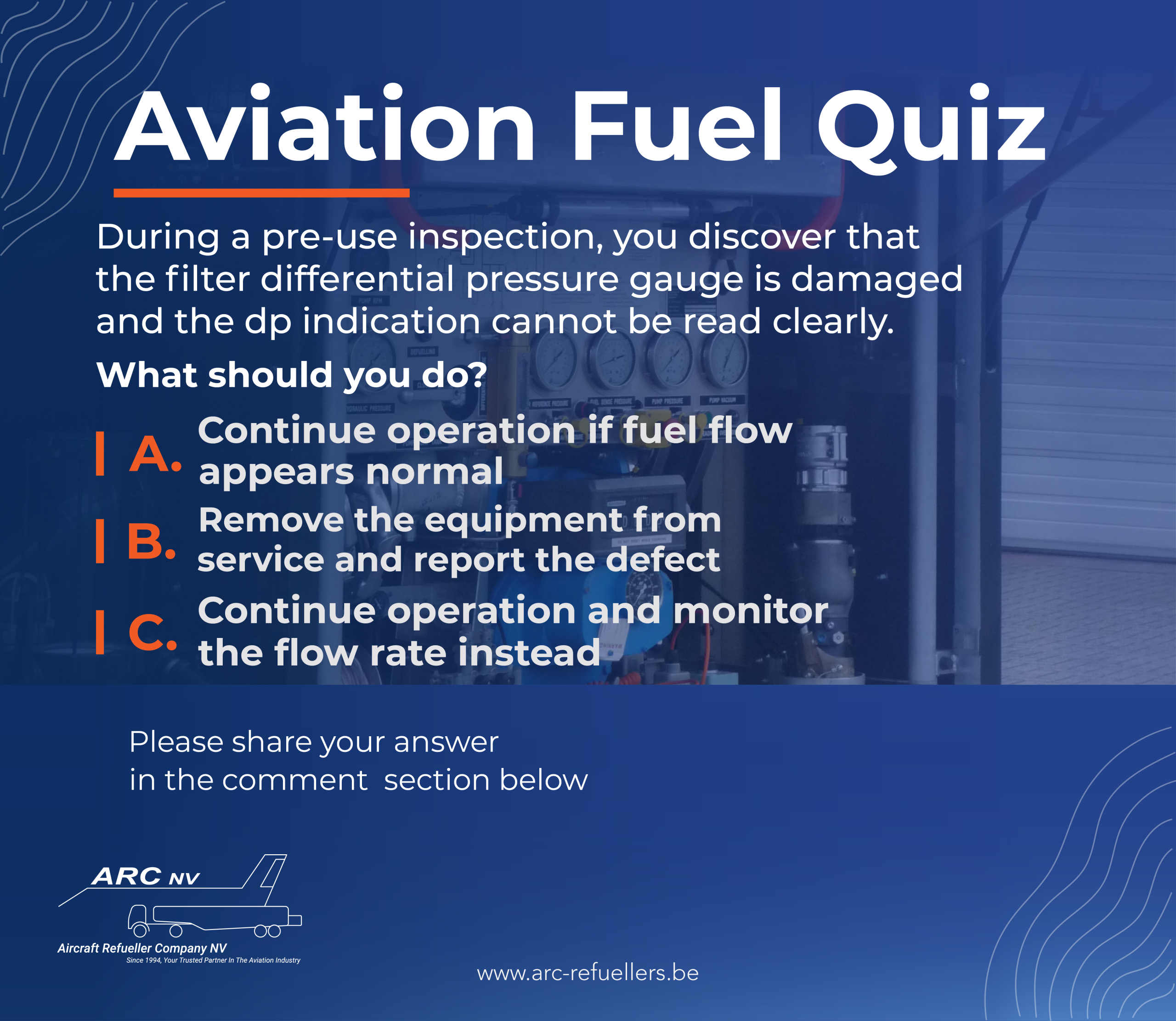 A damaged or unreadable dP gauge prevents reliable monitoring of filter differential pressure during fuelling.