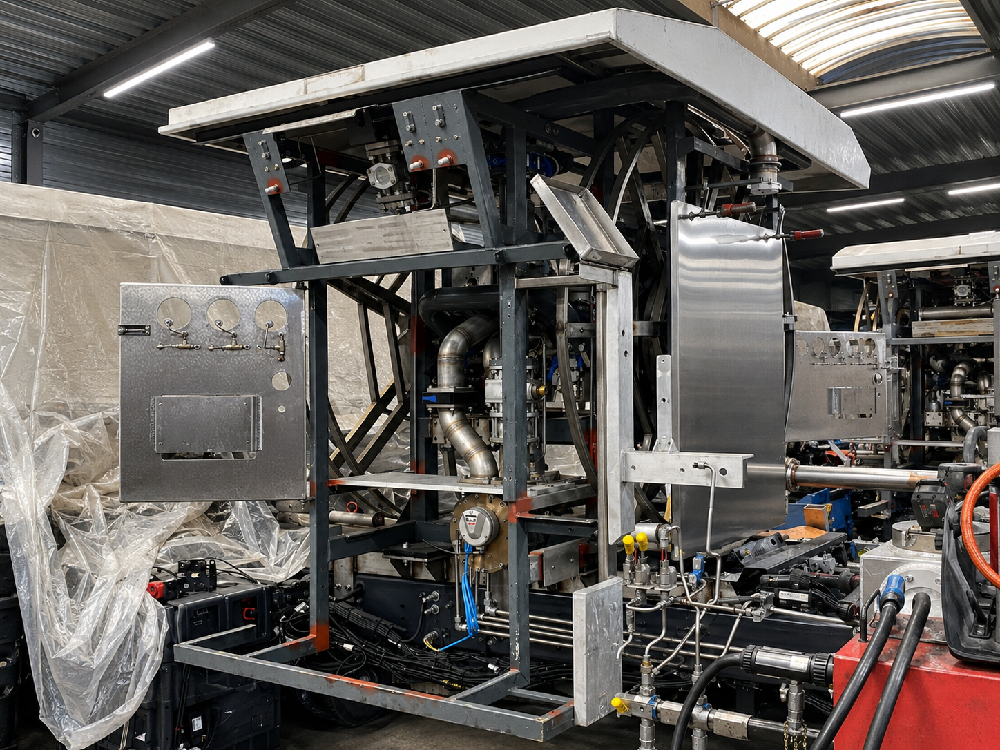 Aircraft refueller module under reconstruction during refurbishment engineering rebuild