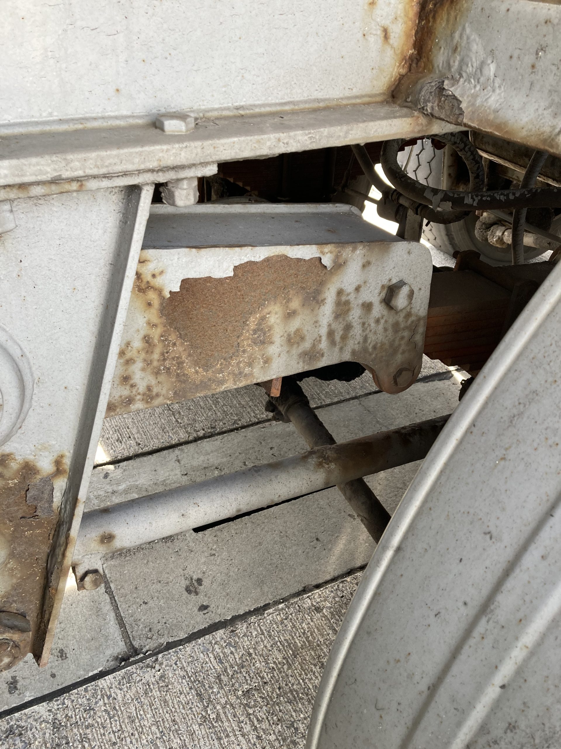 Aircraft refueller refurbishment workshop assessment showing corrosion on structural components