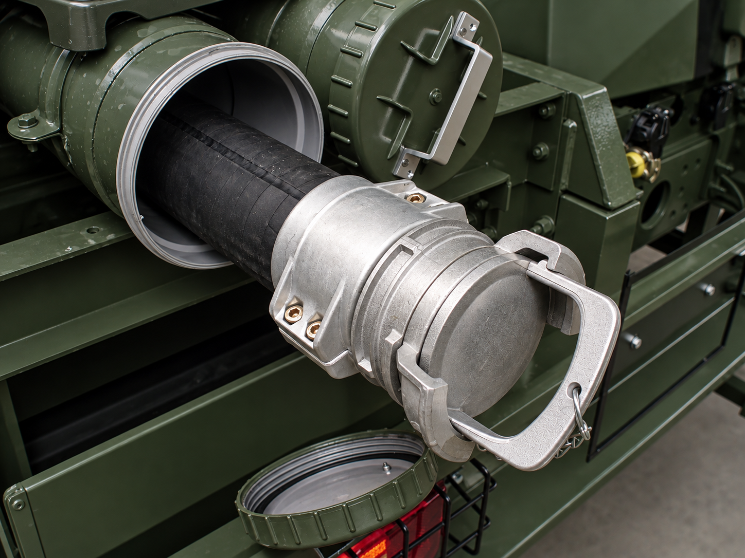 Military aircraft refueller hose coupling for ground-fuel transfer
